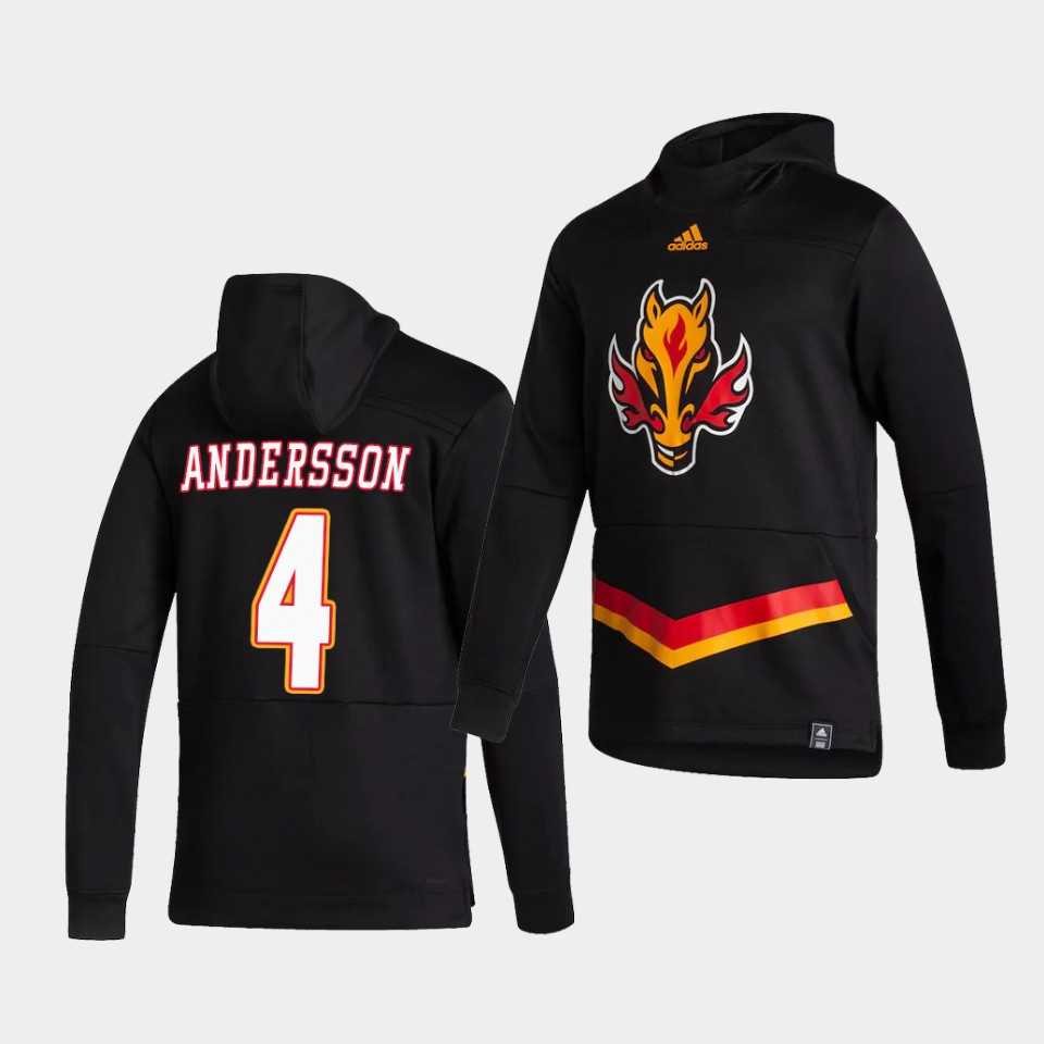 Men Calgary Flames 4 Andersson Black NHL 2021 Adidas Pullover Hoodie Jersey